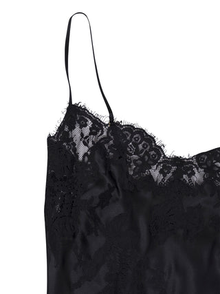 Seidenunterkleid  mit besticktem Ausschnitt aus schwarzer Spitze