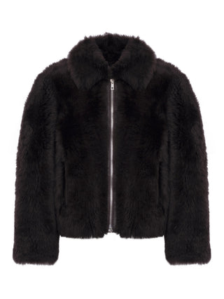 Lammfelljacke mit hohem Kragen