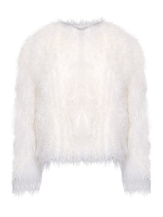 Lammfelljacke mit Rundhals in Weiß