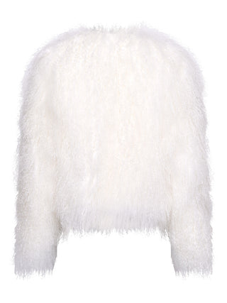 Lammfelljacke mit Rundhals in Weiß