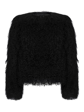 Lammfelljacke mit Rundhals in Schwarz