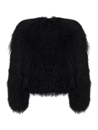 Lammfelljacke mit Rundhals in Schwarz
