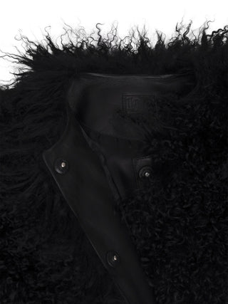 Lammfelljacke mit Rundhals in Schwarz