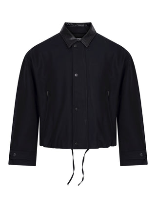 Bomberjacke mit Lederkragen in Schwarz