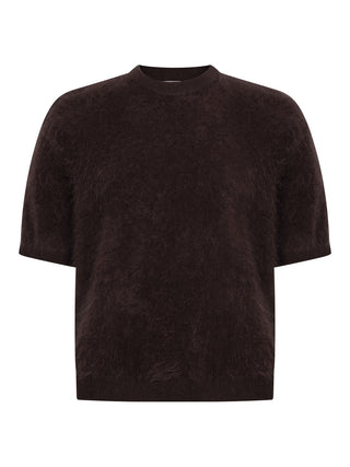 Kurzarm-Pullover mit flauschigem Effekt - Braun