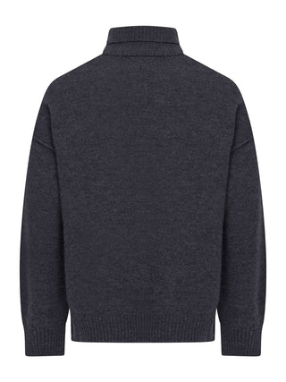 Pullover aus grauer Wolle mit Funnelkragen Heather Grey