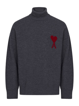 Pullover aus grauer Wolle mit Funnelkragen Heather Grey