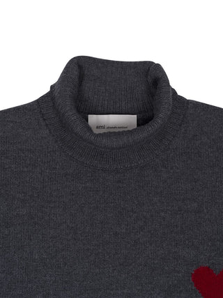 Pullover aus grauer Wolle mit Funnelkragen Heather Grey