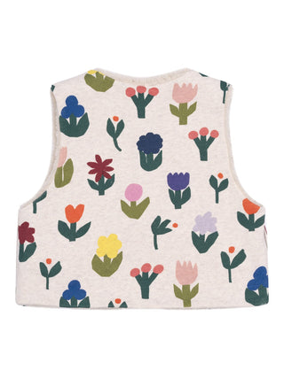 Sherpa-Fleeceweste mit Blumenmuster - Beige