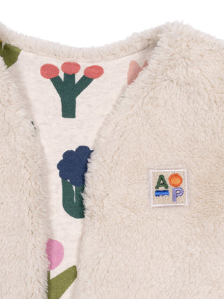 Sherpa-Fleeceweste mit Blumenmuster - Beige