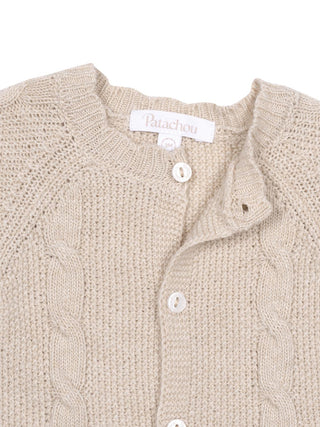 Strickjacke mit Zopfmuster - Beige