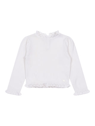 Feinstrickpullover mit Rüschen - Weiß