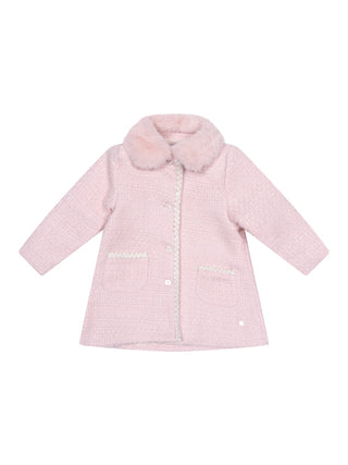 Tweedmantel mit Kunstpelzkragen - Rosa