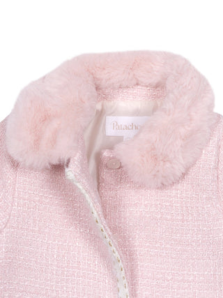 Tweedmantel mit Kunstpelzkragen - Rosa
