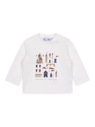 Langarm-T-Shirt mit Schloss-Print - Ecru