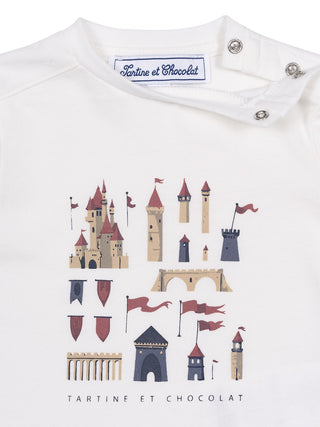 Langarm-T-Shirt mit Schloss-Print - Ecru