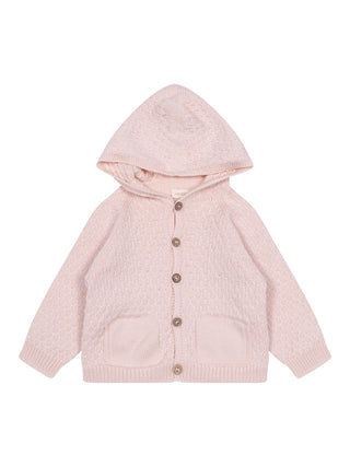 Kapuzenstrickjacke aus Merinowolle - Rosa