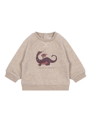 Sweatshirt mit Drachen-Print - Beige