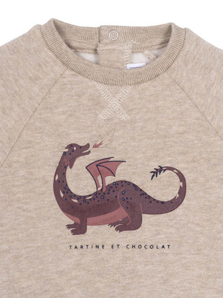 Sweatshirt mit Drachen-Print - Beige