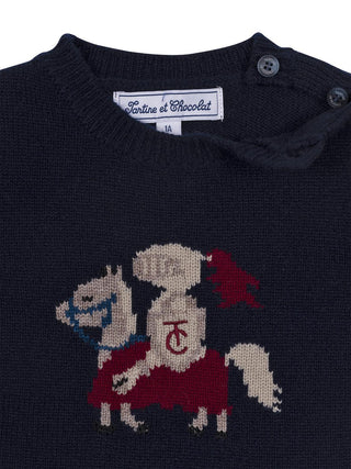 Strickpullover mit Ritter-Motiv – Marine