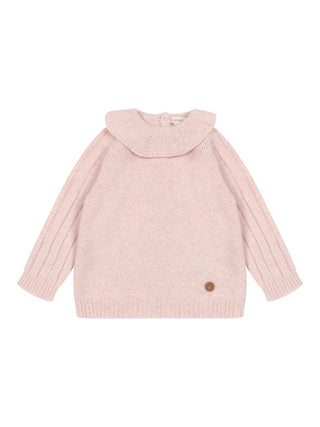 Strickpullover mit Kragen aus Merinowolle - Rosa
