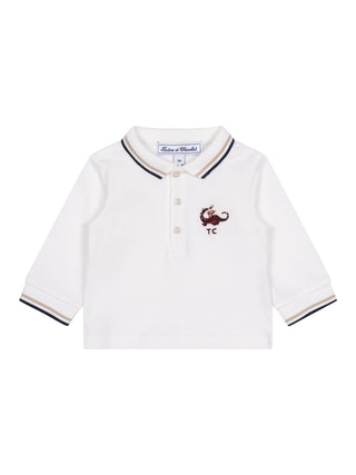 Poloshirt mit Drachen-Stickerei - Weiß