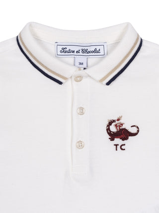 Poloshirt mit Drachen-Stickerei - Weiß