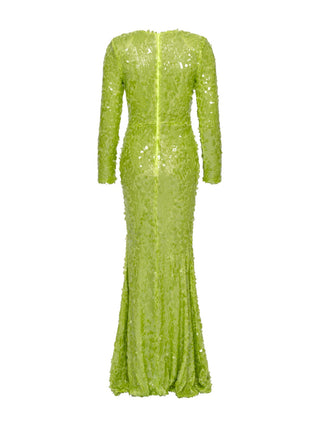 Langes Abendkleid in einem Limettenton