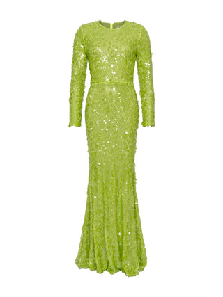 Langes Abendkleid in einem Limettenton