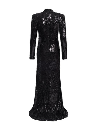 Bodenlanges Pailletten-Kleid in Schwarz