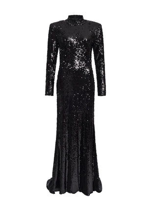 Bodenlanges Pailletten-Kleid in Schwarz