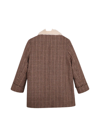 Mantel aus Hahnentritt-Tweed mit Plüschfutter - Beige