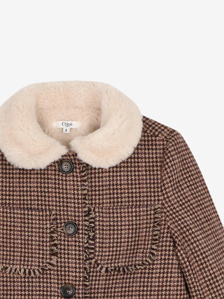 Mantel aus Hahnentritt-Tweed mit Plüschfutter - Beige