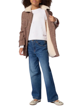 Mantel aus Hahnentritt-Tweed mit Plüschfutter - Beige
