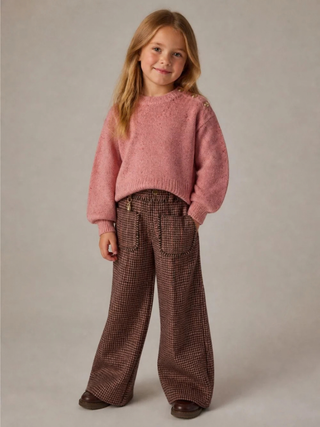 Hahnentritt-Hose aus Wolle - Beige