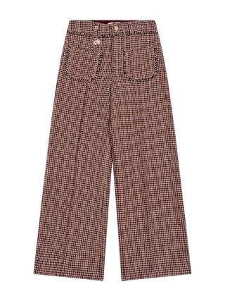 Hahnentritt-Hose aus Wolle - Beige