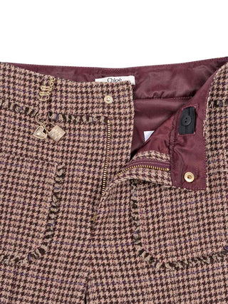 Hahnentritt-Hose aus Wolle - Beige