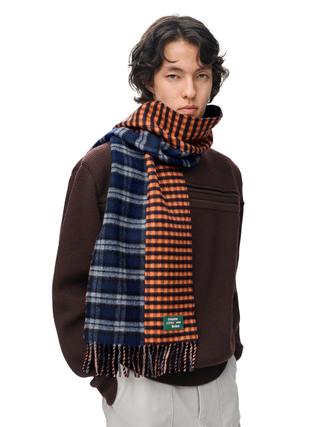 Schal aus einer Woll-Kaschmir-Mischung - Navy Blue/Orange