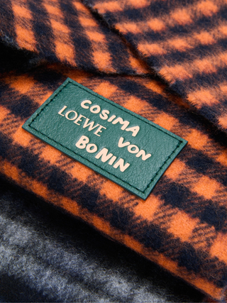 Schal aus einer Woll-Kaschmir-Mischung - Navy Blue/Orange