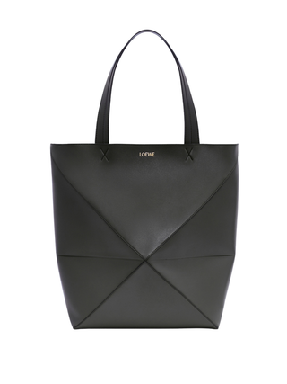 XL Puzzle Fold Tote Bag aus glänzendem Kalbsleder - Schwarz