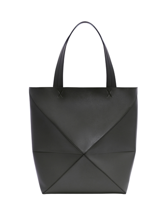 XL Puzzle Fold Tote Bag aus glänzendem Kalbsleder - Schwarz