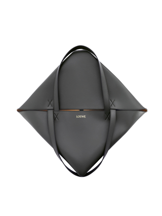 XL Puzzle Fold Tote Bag aus glänzendem Kalbsleder - Schwarz