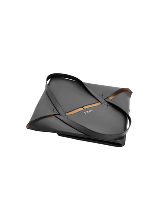 XL Puzzle Fold Tote Bag aus glänzendem Kalbsleder - Schwarz