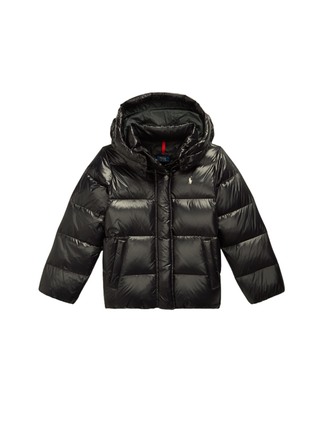 Glänzende Daunenjacke mit Kapuze
