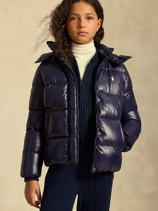 Glänzende Daunenjacke mit Kapuze Newport Navy