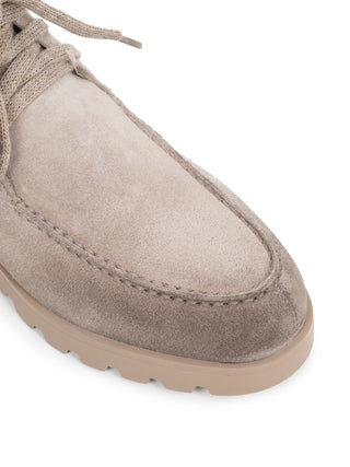 Taupefarbene Stiefeletten für Damen aus Wildleder mit Pelz
