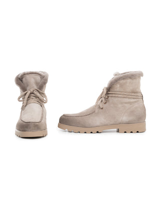 Taupefarbene Stiefeletten für Damen aus Wildleder mit Pelz