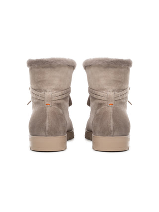 Taupefarbene Stiefeletten für Damen aus Wildleder mit Pelz