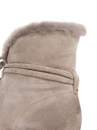 Taupefarbene Stiefeletten für Damen aus Wildleder mit Pelz