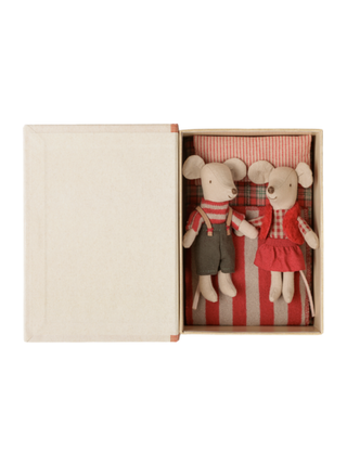 Weihnachts-Zwillingsmäuse, kleine Schwester und Bruder im Buch